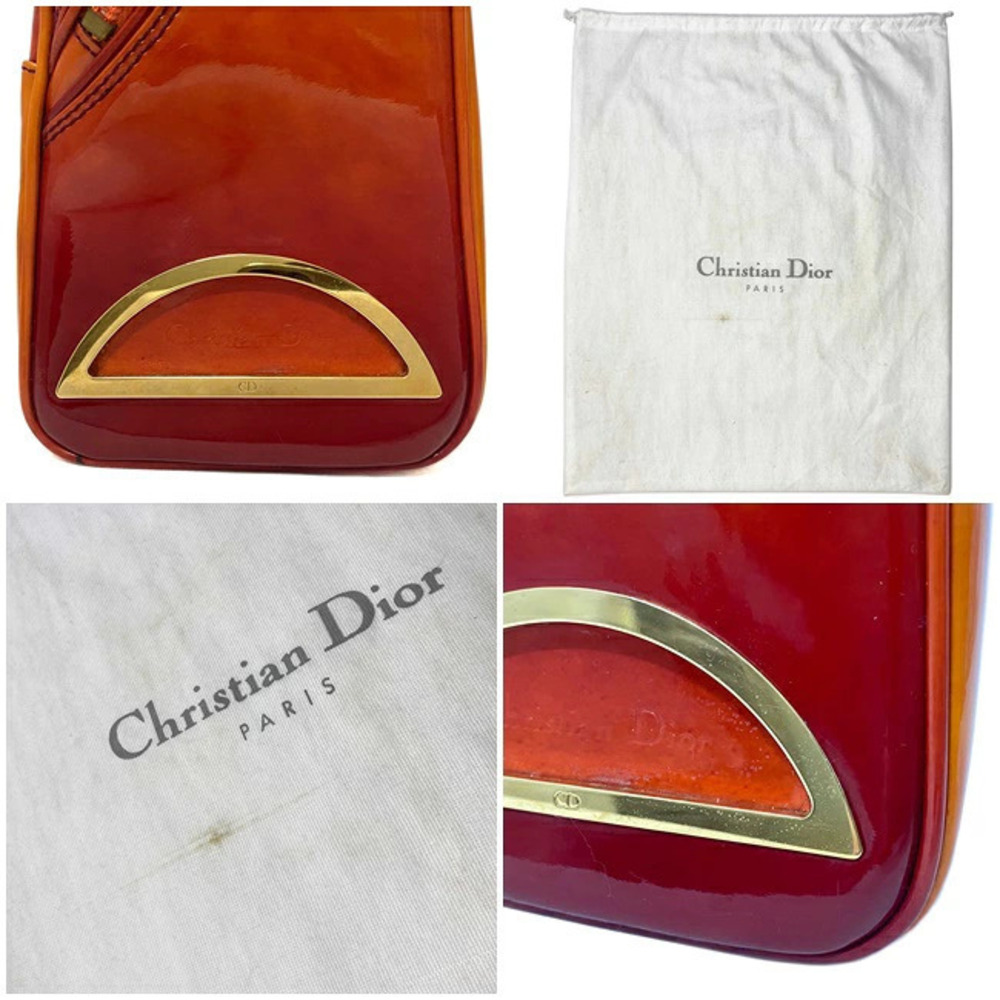 Dior Boston Vernis Bag Christian Orange Zipper Red Enamel Gradient Patent - Picture 10 of 10
